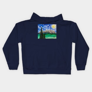 At the Grand Teton Mountains on a starry night Kids Hoodie